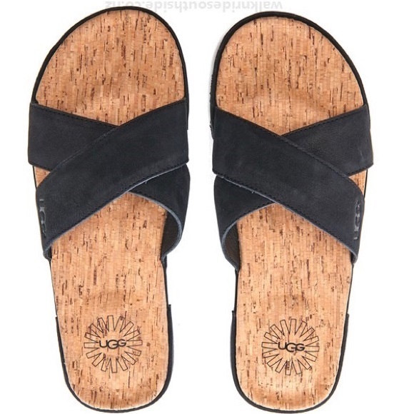 UGG Men's Ithan Cork Double Strap Leather Slides UGG Men's Ithan Cork Double Strap Leather Slides